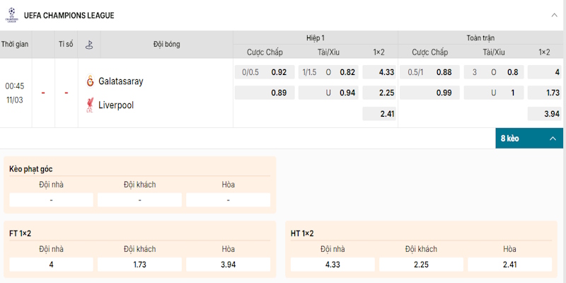 Soi Kèo Galatasaray Vs Liverpool 00h45 11/03 - Champion League Phân tích kèo cược Galatasaray vs Liverpool
